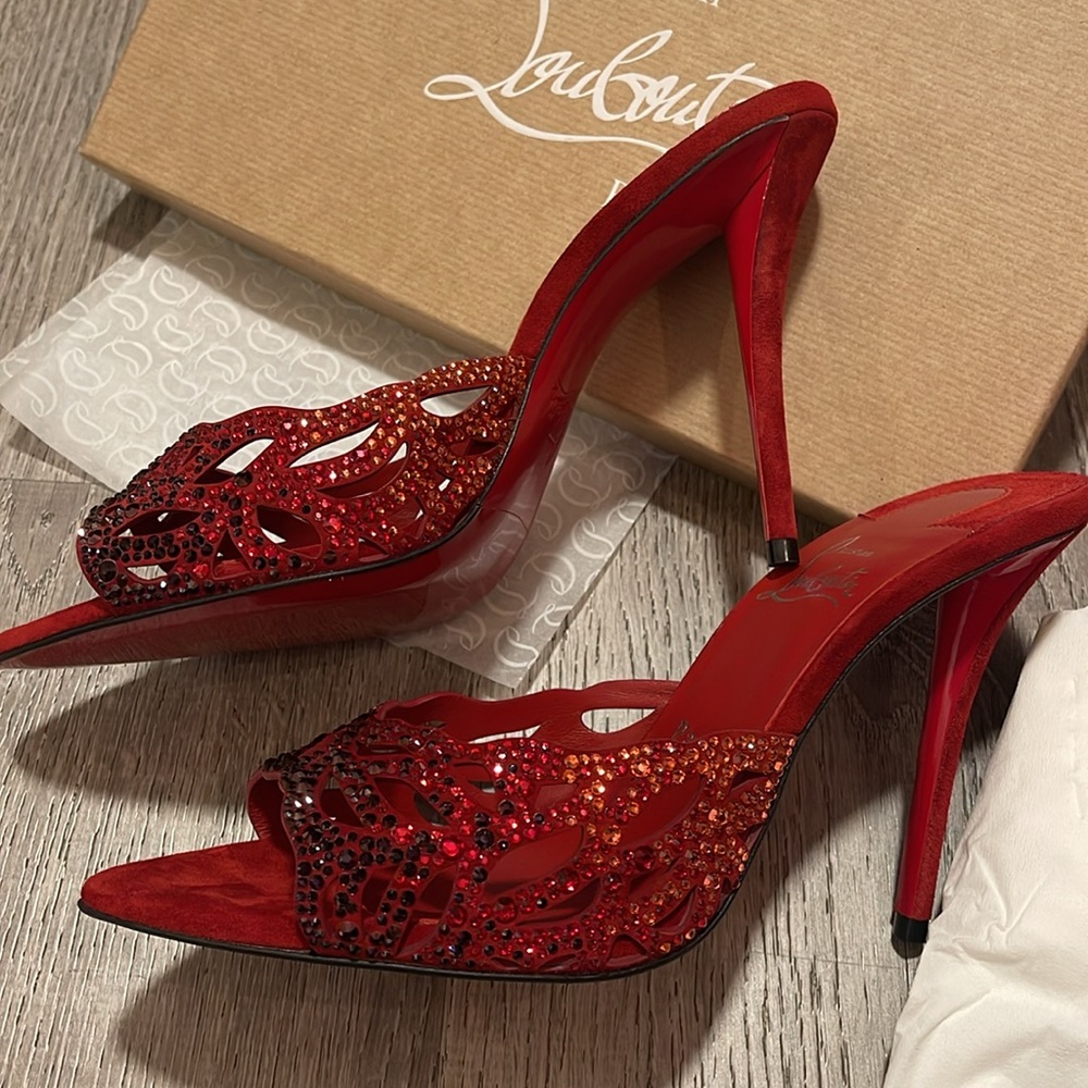 Christian Louboutin Red Embellished Heels - Picture 5 of 13